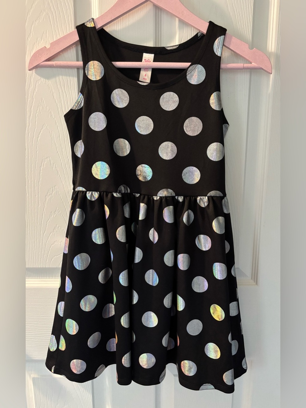 Justice Black Dress with Holographic Silver Polka Dots